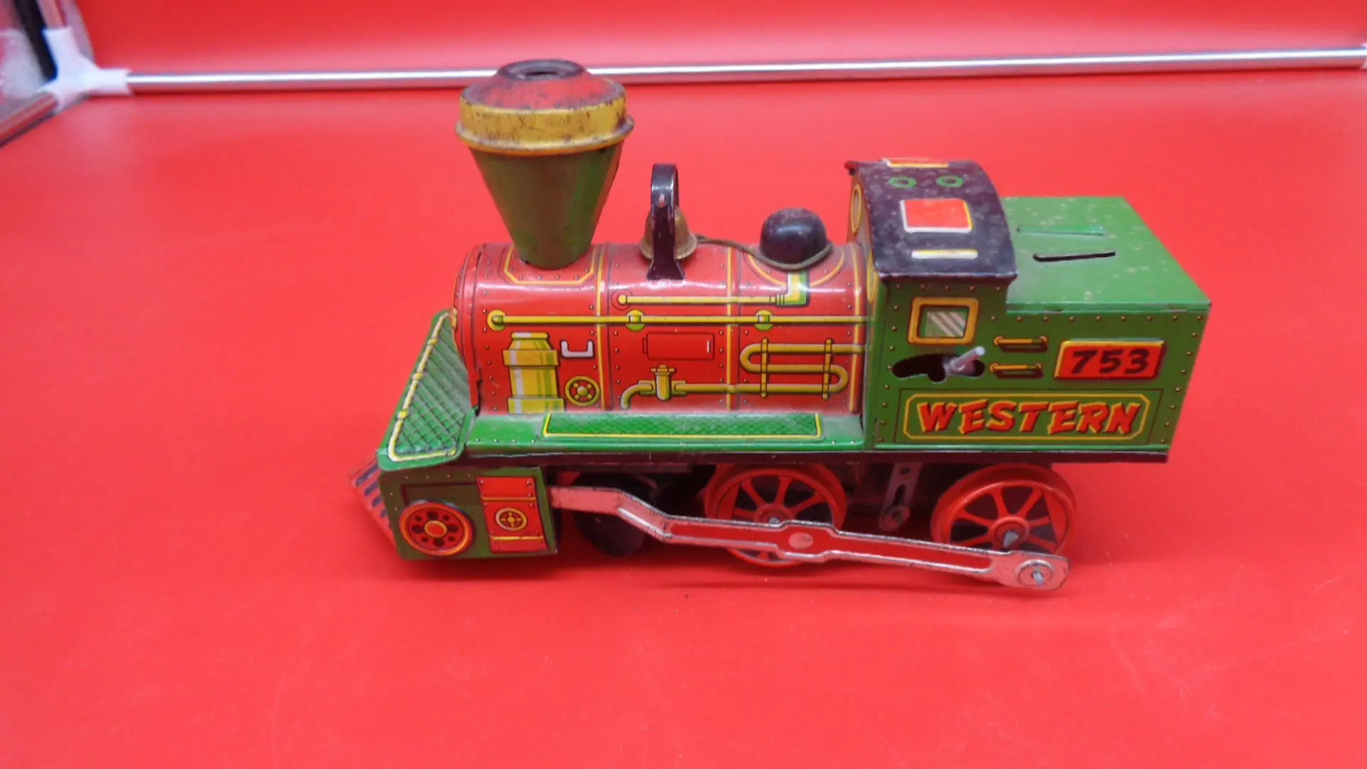 Small vintage green toy coal train