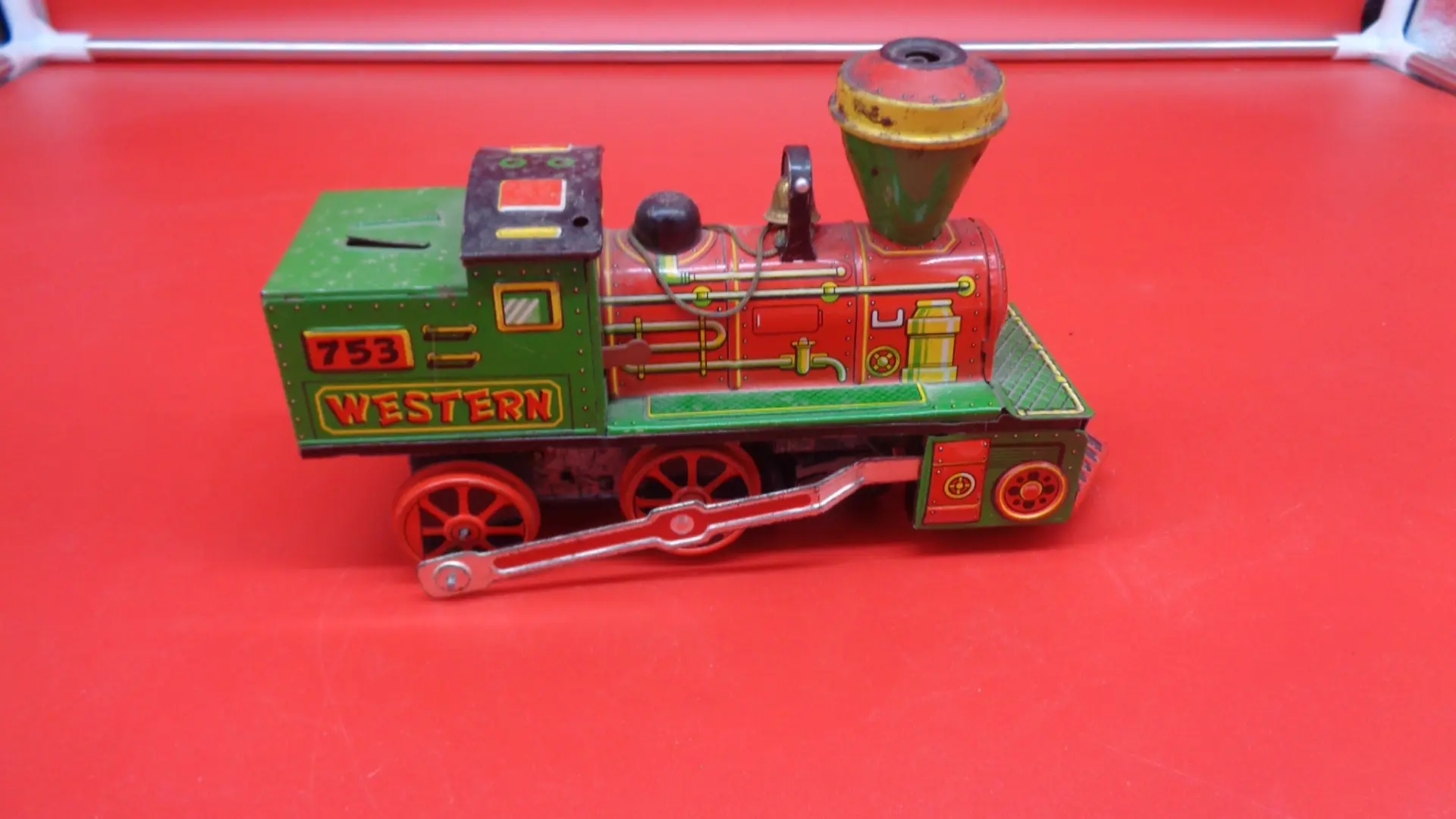 Small vintage green toy coal train