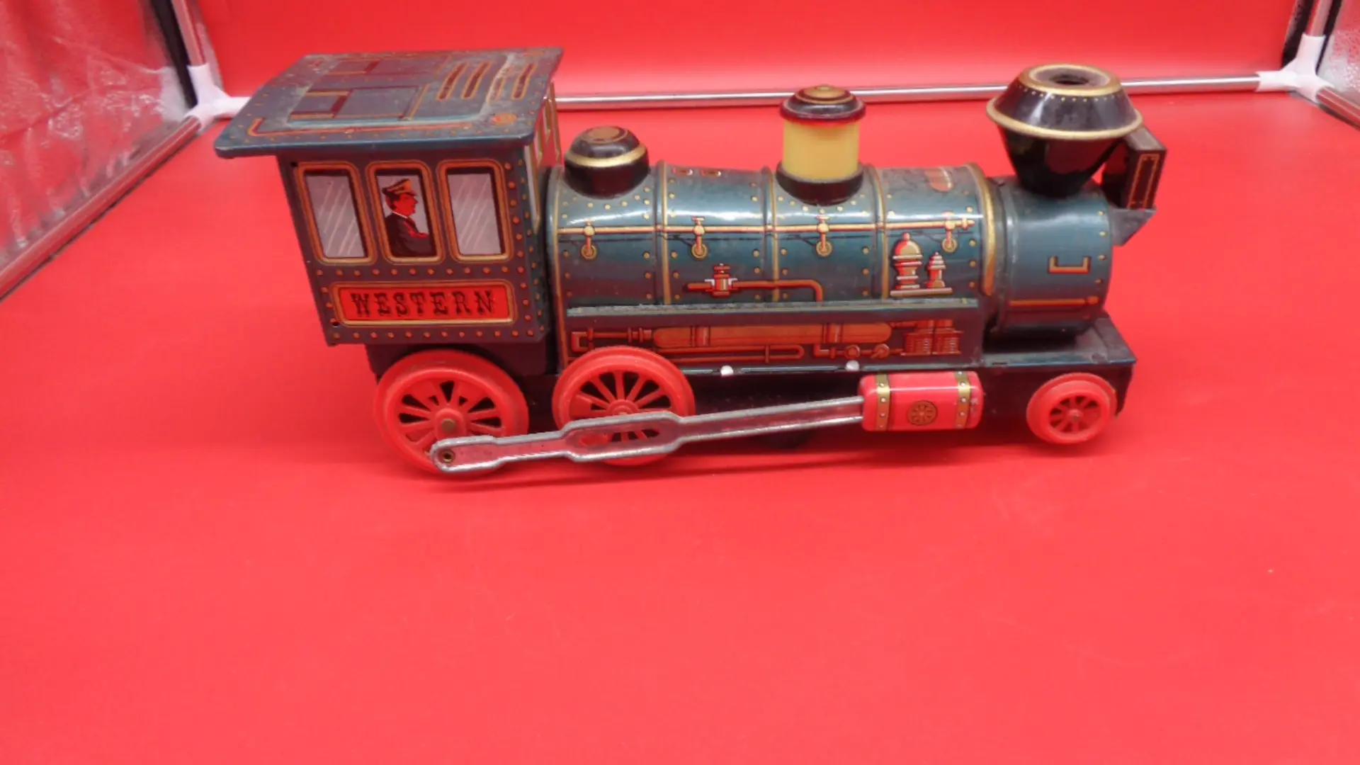 Blue vintage toy steam train