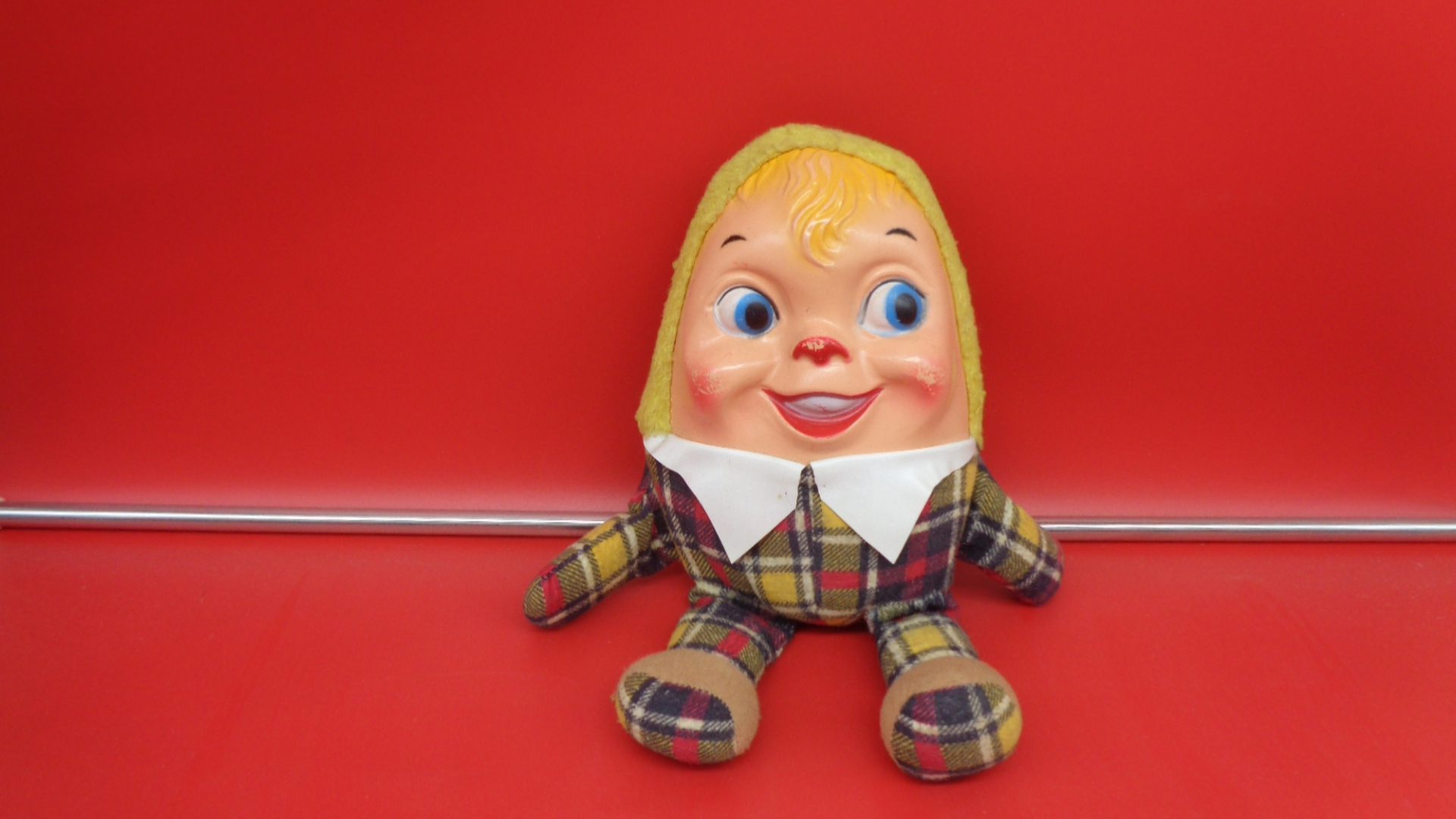 Display of front view of Plush Humpty Dumpty Doll