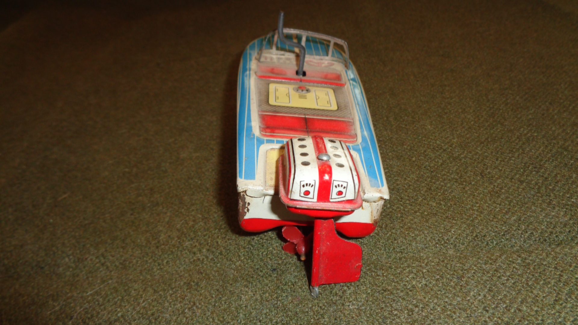 MT Toys Japan, Vintage Tin Friction MT-3 Boat Rear View