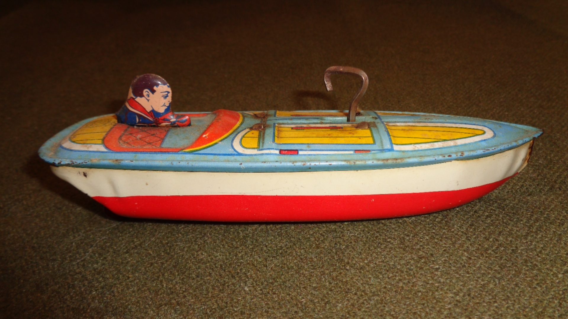 J. Chein & Co USA, Tin Litho Speed Boat with Driver, Right View