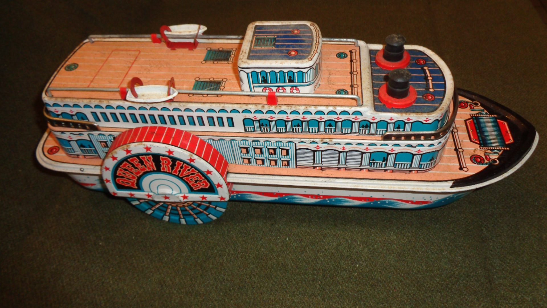 Masudaya Toy's Japan, Tin Battery-Operated River Queen Sidewheeler Boat Right View